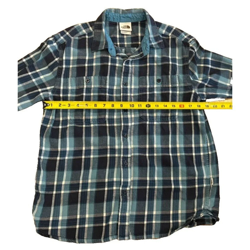 The North Face Shirt Men's Medium Blue Flannel Plaid Long Sleeve Button Front